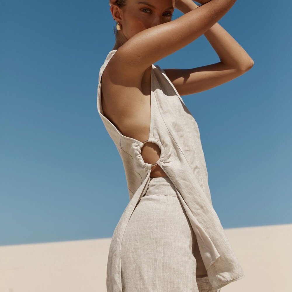 NWT DISSH LOVATO NATURAL LINEN TUNIC TOP - US 6 / AUS 10 NATURAL